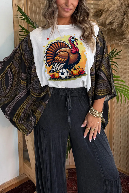 Thanksgiving Turkey Fun Print T-Shirt (No Patch）