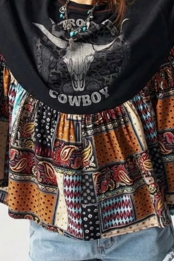 Bohemian Patchwork Poncho Top