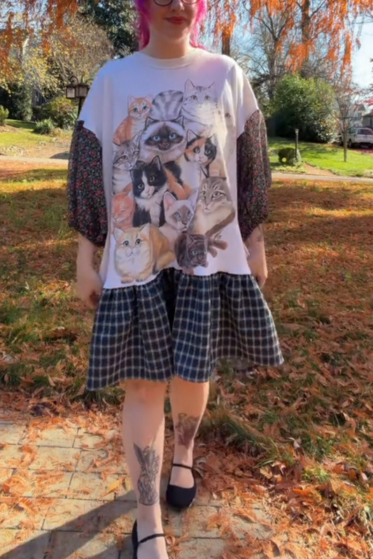 Cat-print Patchwork Dress