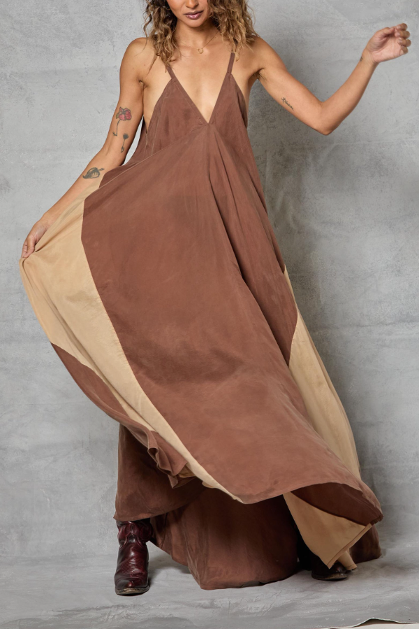 Contrast-color Strap Dress