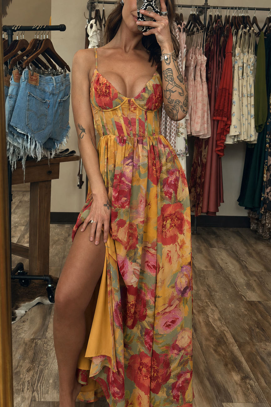 Flower Garden Corset Maxi Dress