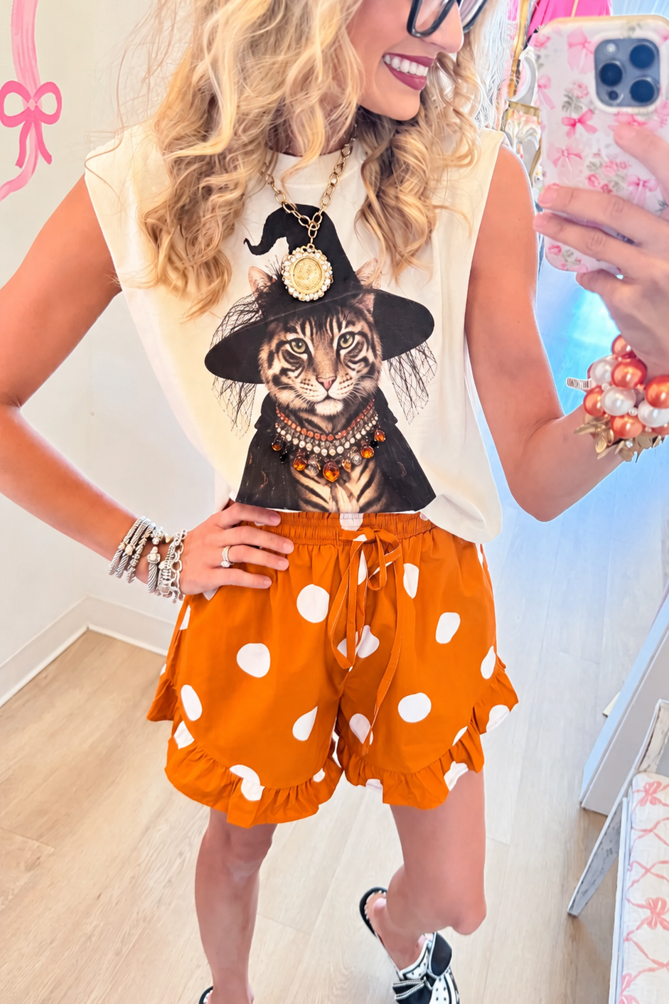 Cat Witch Jeweled Collar Muscle Tee