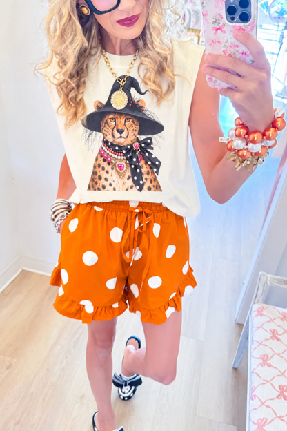 Cheetah Witch Bow Jeweled Collar Muscle Tee