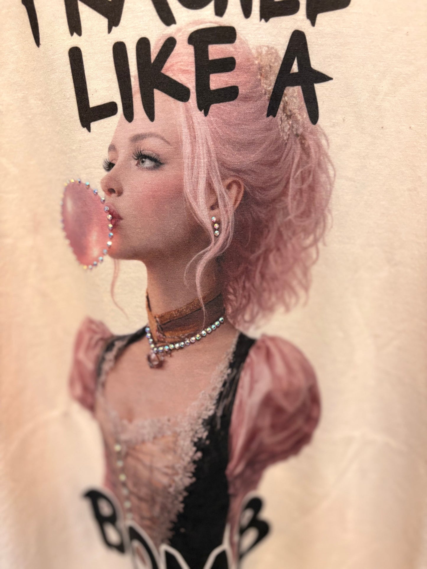 Pink-haired Girl Printed Batwing-sleeve T-shirt