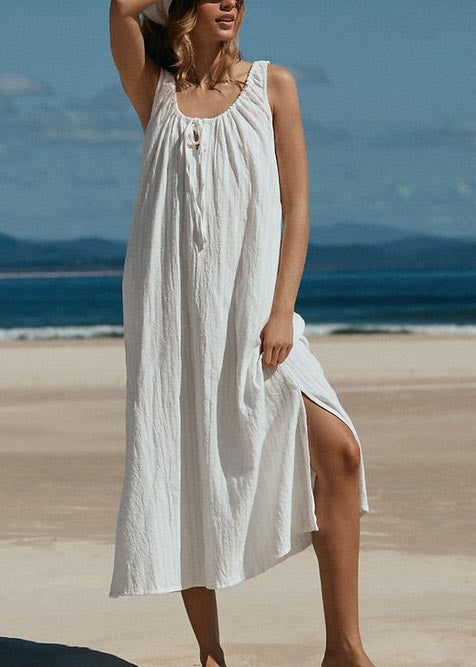 Robe sans manches à nouer de couleur unie