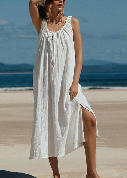 Robe sans manches à nouer de couleur unie