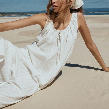 Robe sans manches à nouer de couleur unie