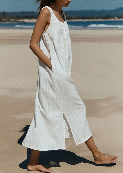 Robe sans manches à nouer de couleur unie