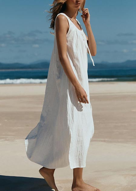 Robe sans manches à nouer de couleur unie