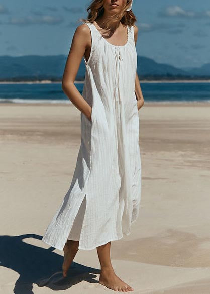 Robe sans manches à nouer de couleur unie