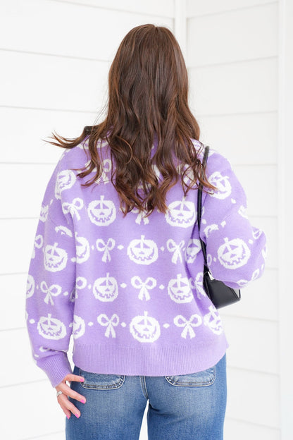 Knit Long Sleeve Jack O'lantern Cardigan with Bows