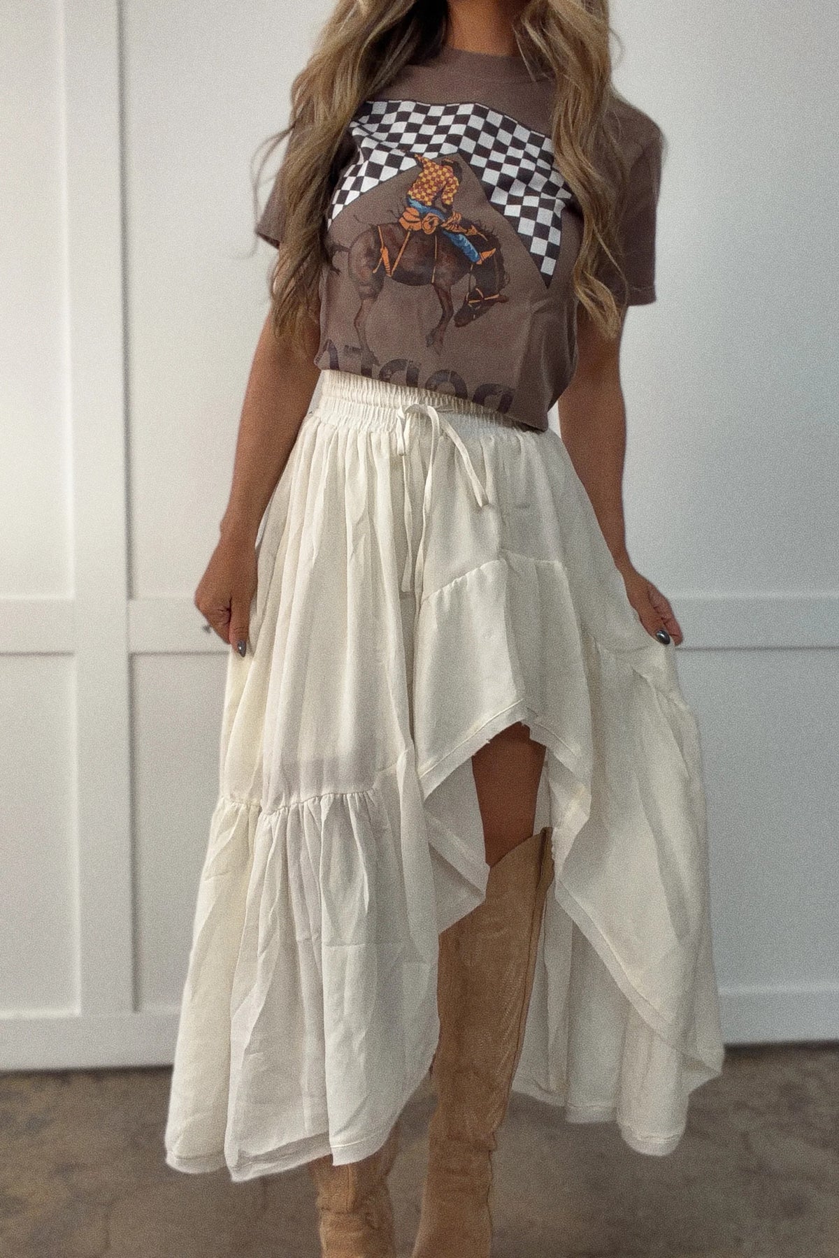 Boho Waves Ruffled Maxi Skirt