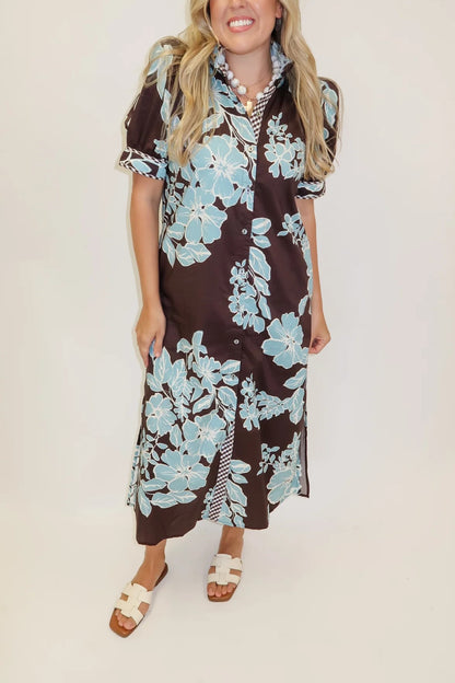 Blue Blossom Floral Shift Midi Dress