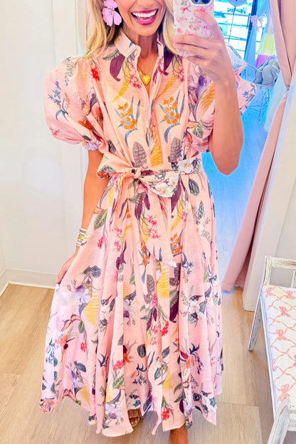 Pink Botanical Midi Shirtdress