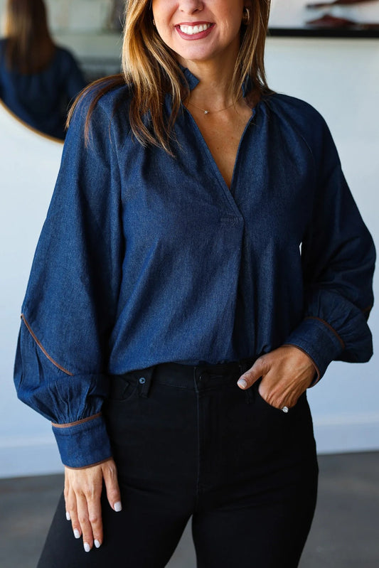 Suede Trim Denim Top