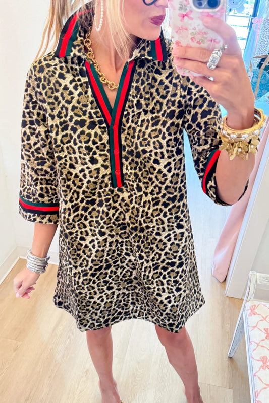 Leopard Contrast Stripe Dress