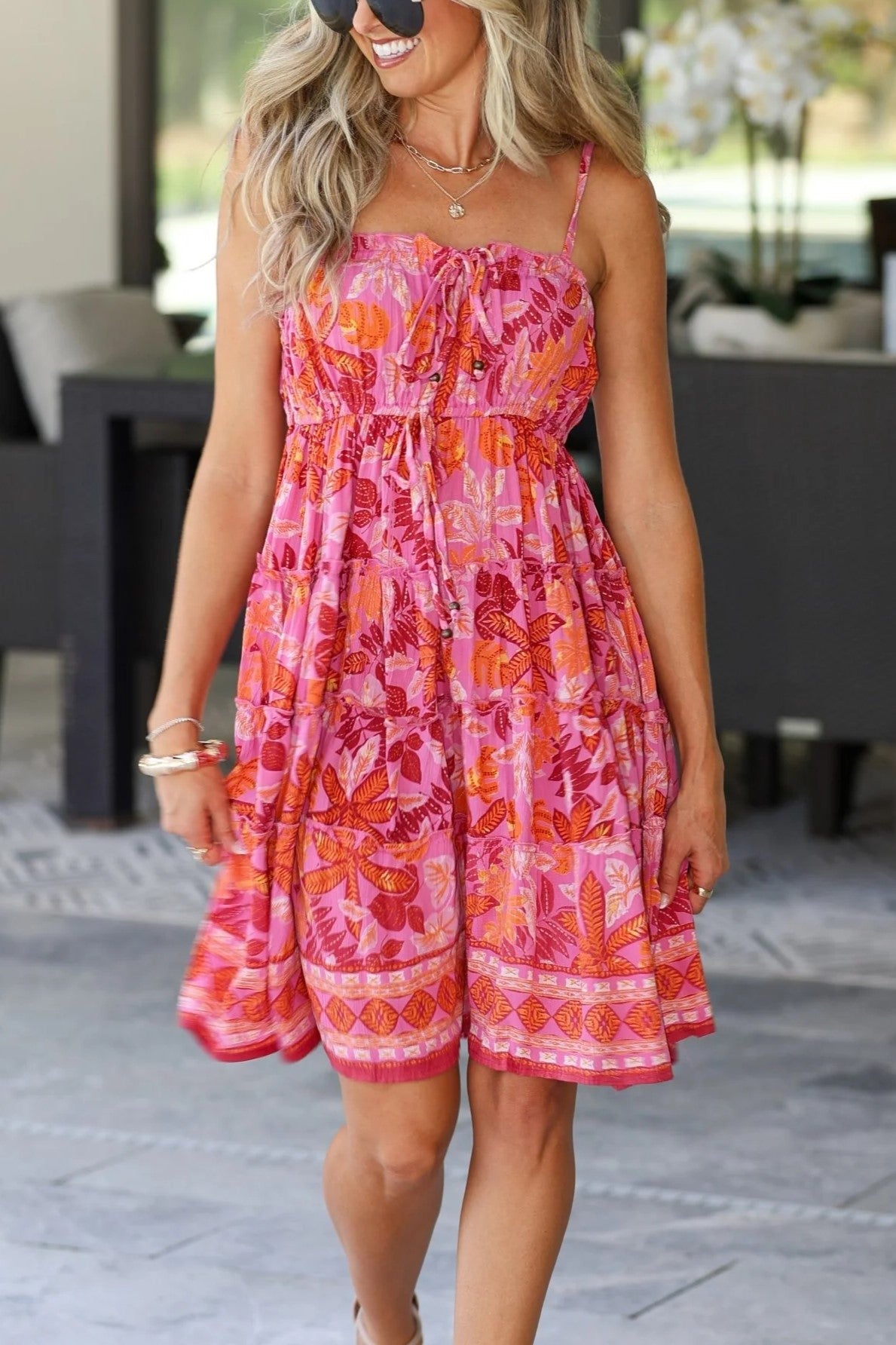 Flamingo Sunset Tiered Dress