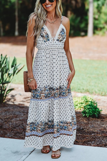 Meadow Romance Tie BackBeige Maxi Dress
