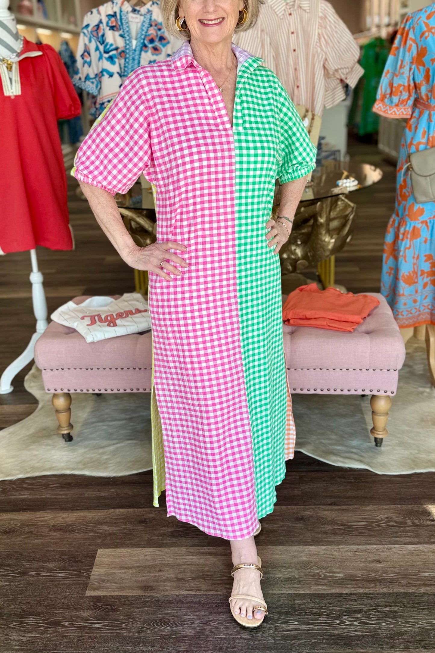 Blakely Multi Seer Gingham Midi Dress