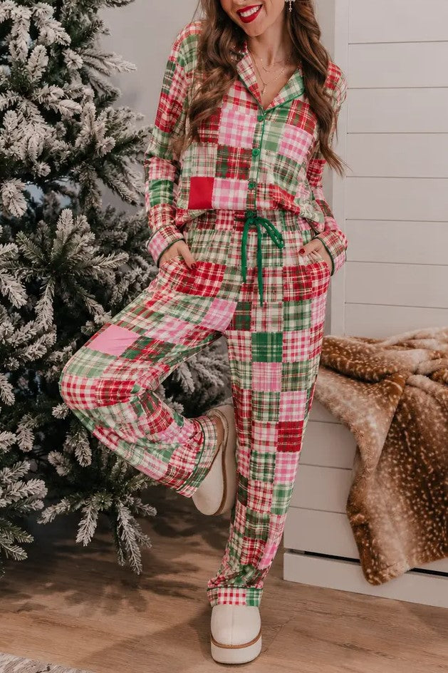 Women's 2-Piece Christmas Plaid Pajama Set