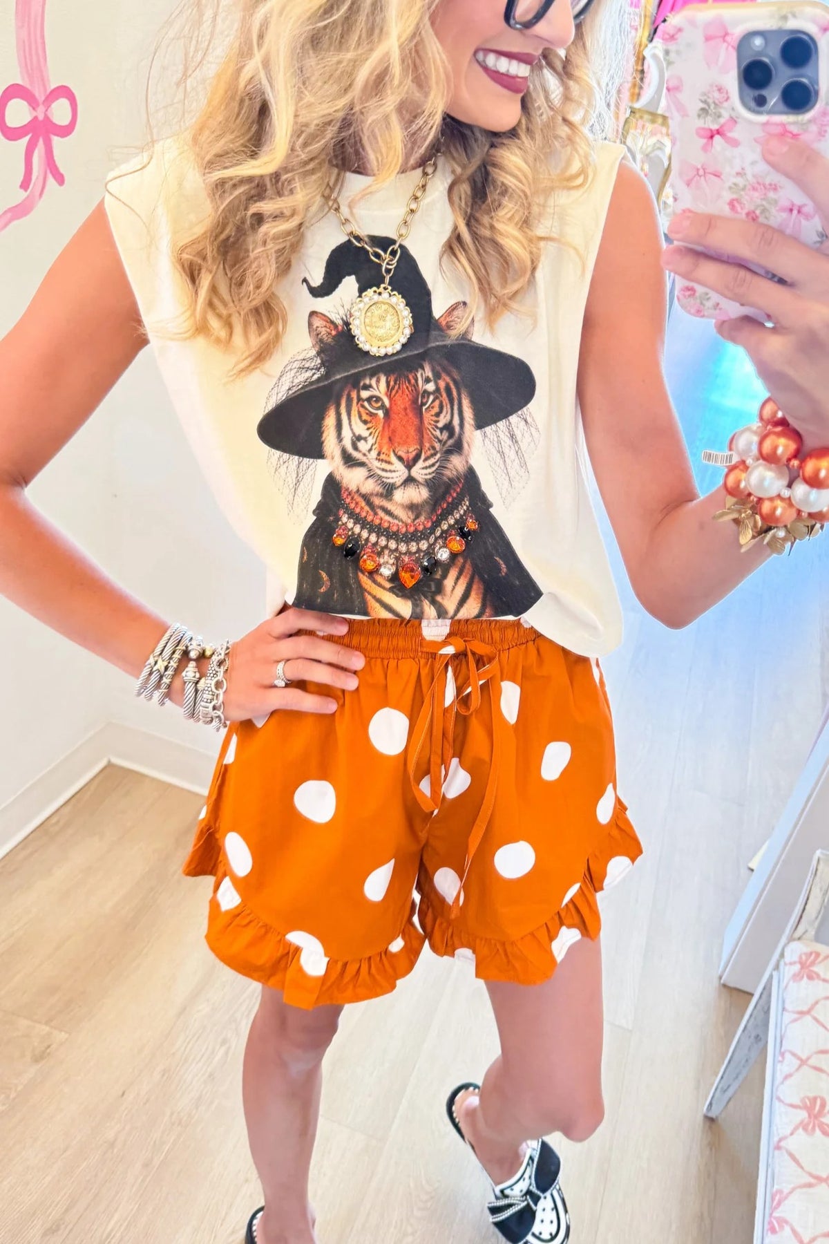 Tiger Witch Jeweled Collar Muscle Tee