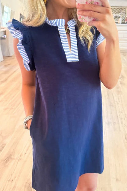 Women's Solid-Color V-Neck Striped Dress