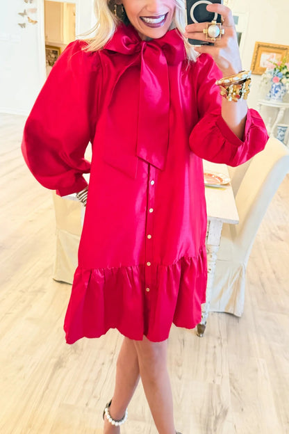 Red Metallic Bow Mini Dress