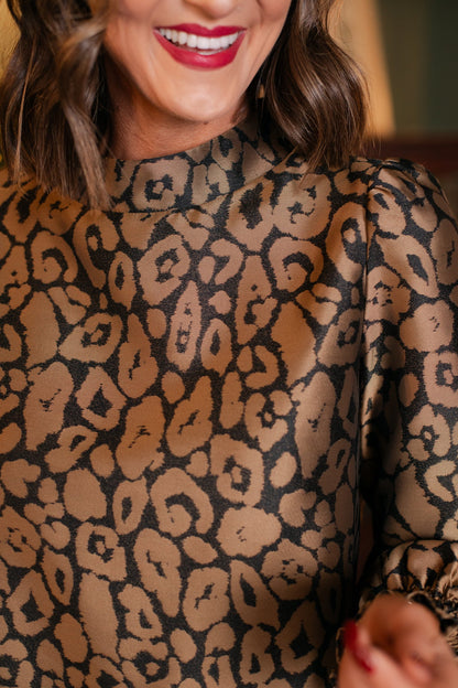 Hope Brocade Dress In Gold Spotted Animal