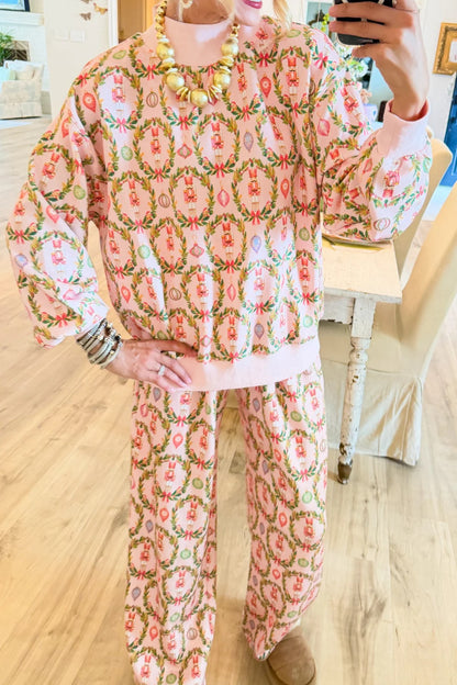Pink Nutcracker Wreath Pant Set