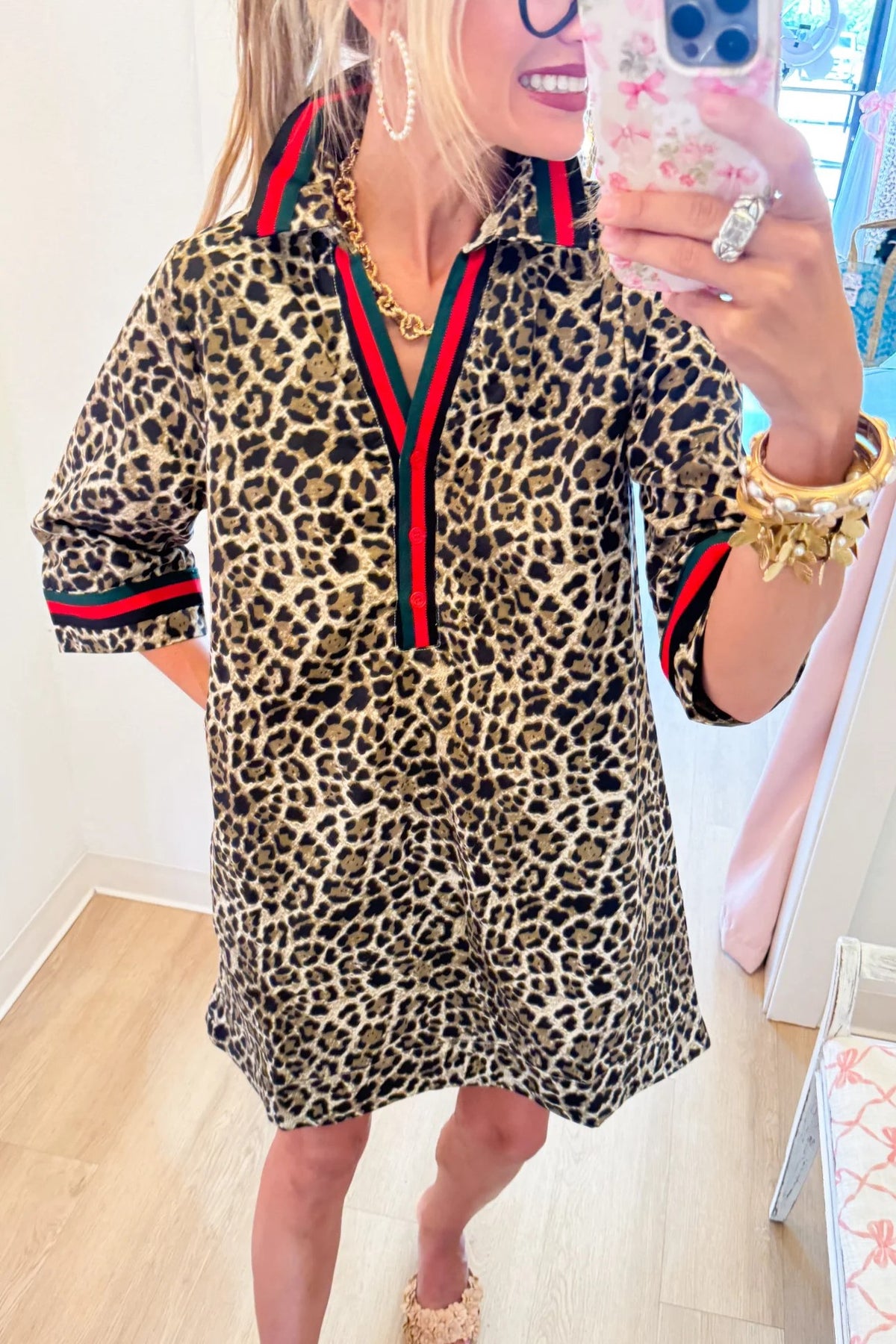 Leopard Contrast Stripe Dress