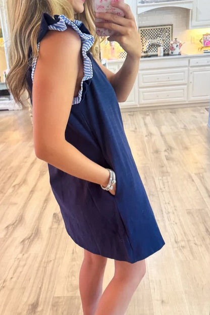 Women's Solid-Color V-Neck Striped Dress