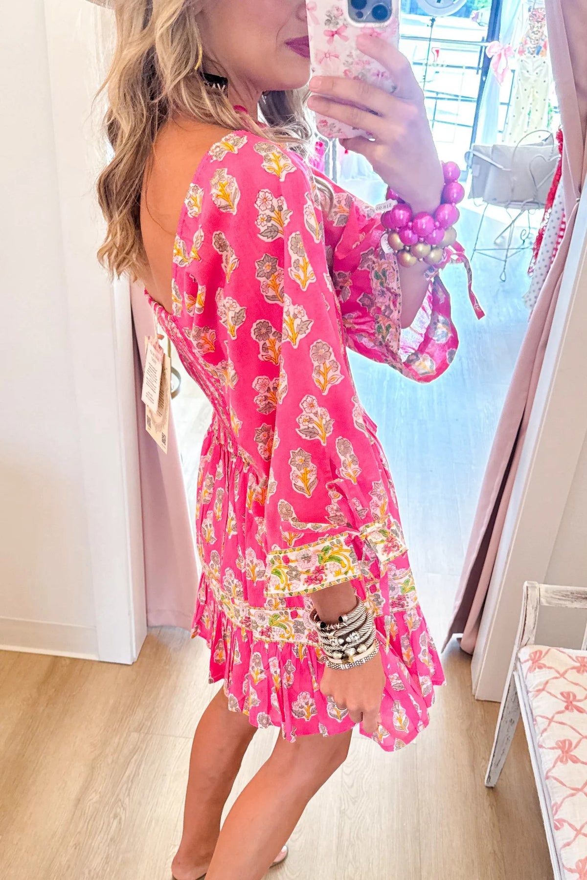 Fuchsia Multi Floral Shirred Dress