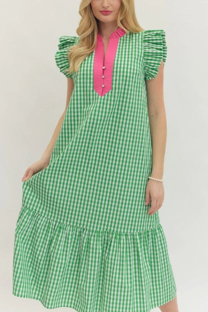 Spring Sweetheart Gingham Midi Dress - Green
