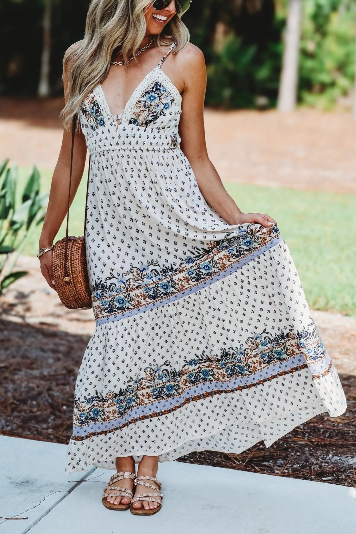 Meadow Romance Tie BackBeige Maxi Dress