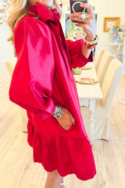 Red Metallic Bow Mini Dress
