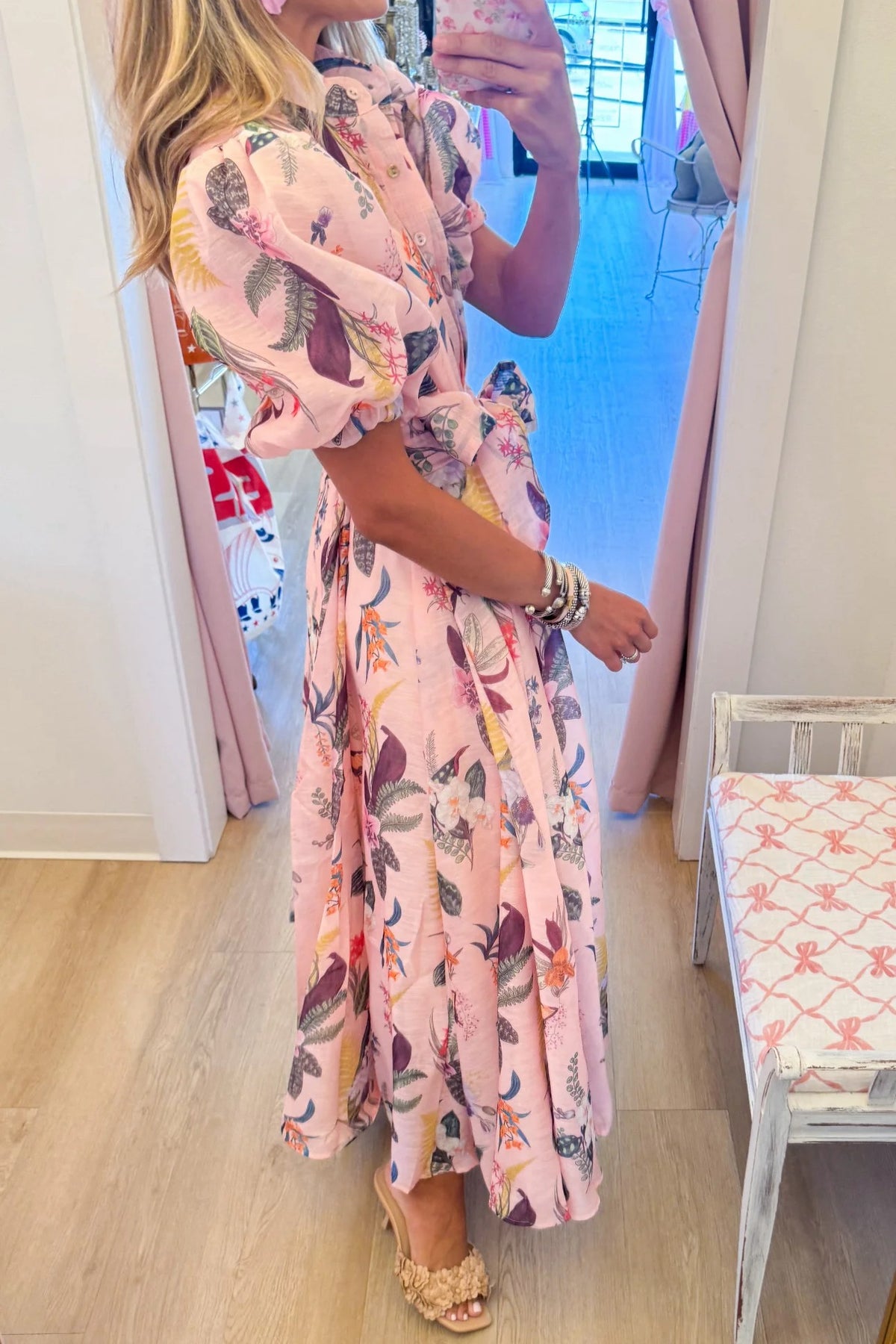 Pink Botanical Midi Shirtdress