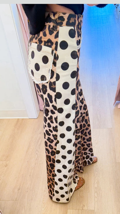Leopard and Polka Dot Wide Leg Pants