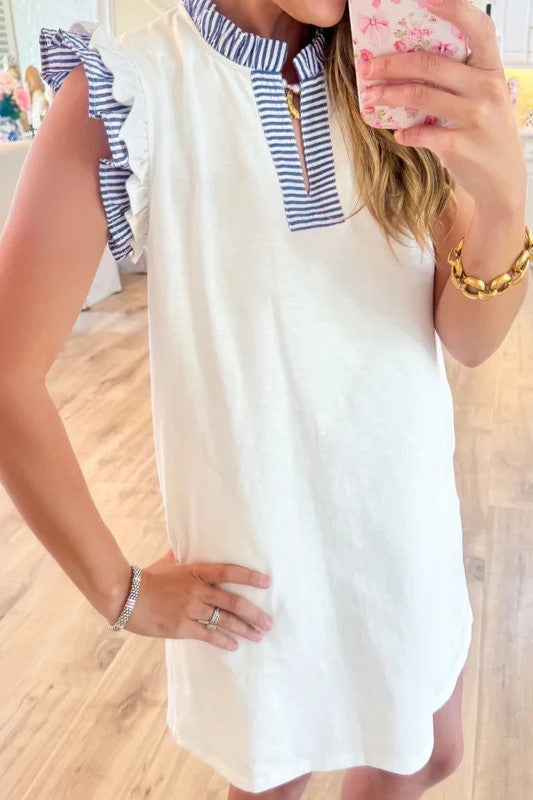 Women's Solid-Color V-Neck Striped Dress