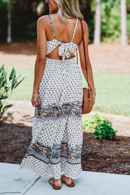 Meadow Romance Tie BackBeige Maxi Dress