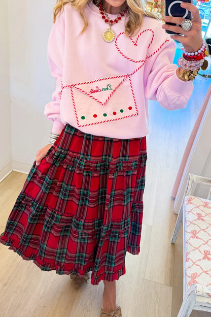 Red Multi Tartan Plaid Midi Skirt