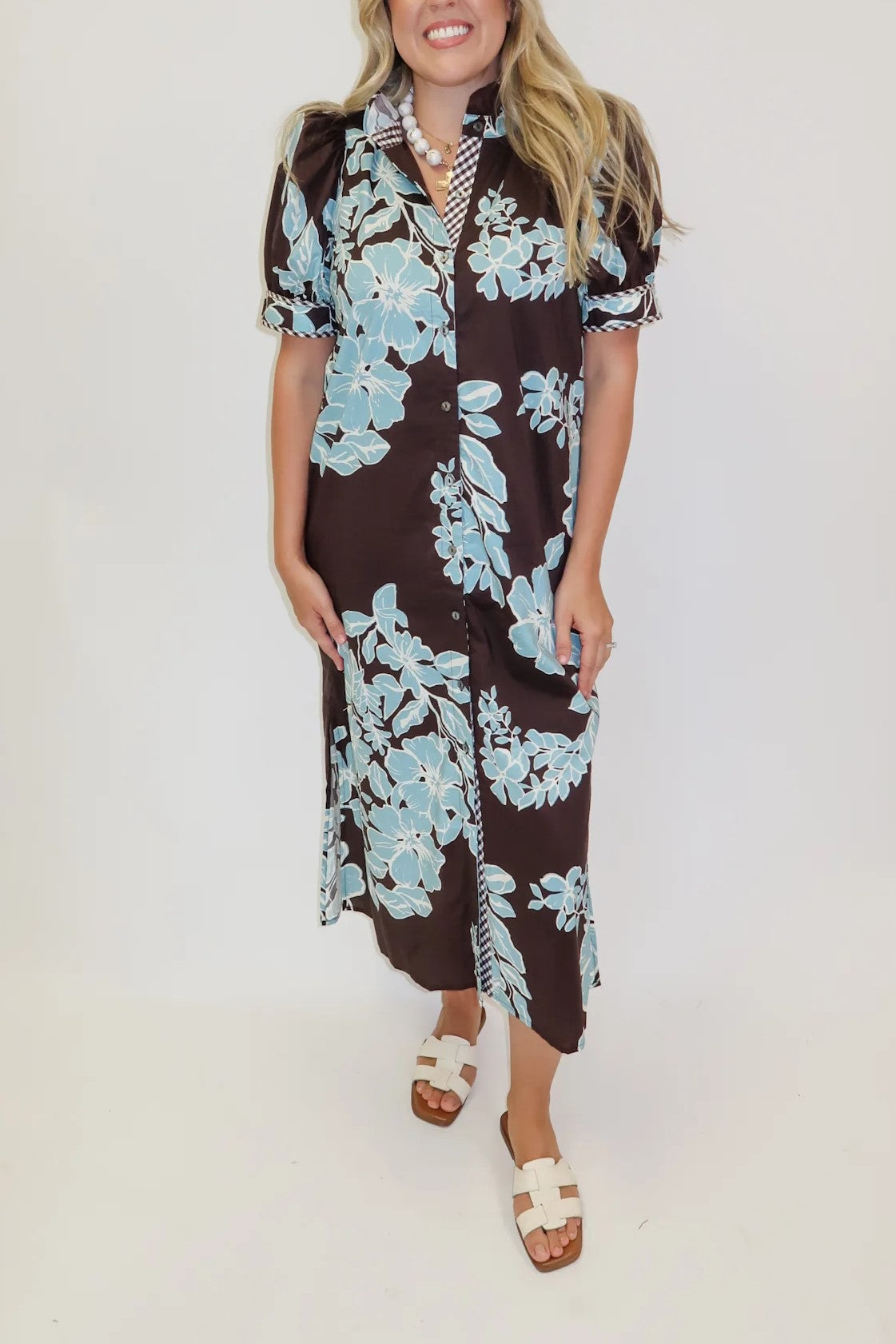 Blue Blossom Floral Shift Midi Dress