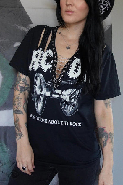 AC/DC Lace-Up Band Tee Concert Shirt