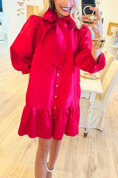 Red Metallic Bow Mini Dress