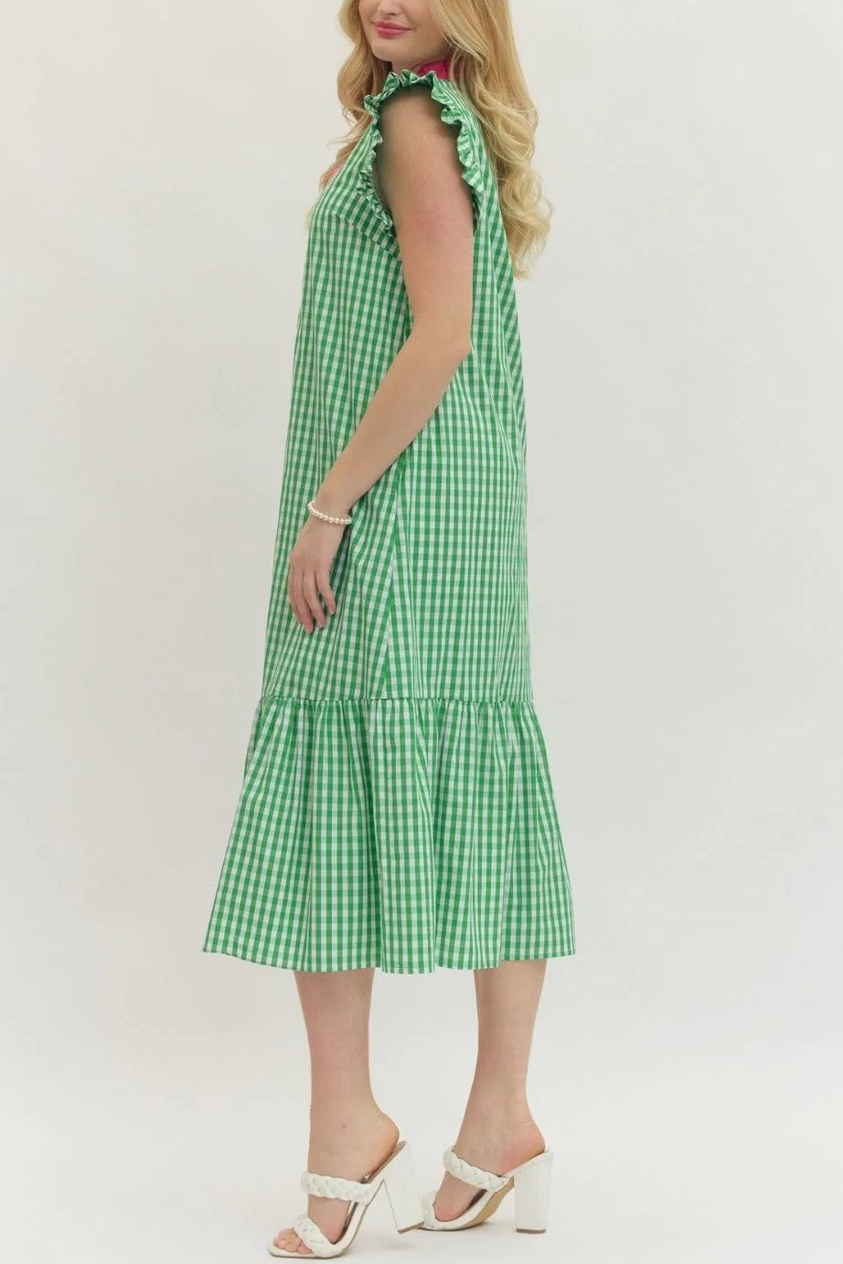 Spring Sweetheart Gingham Midi Dress - Green