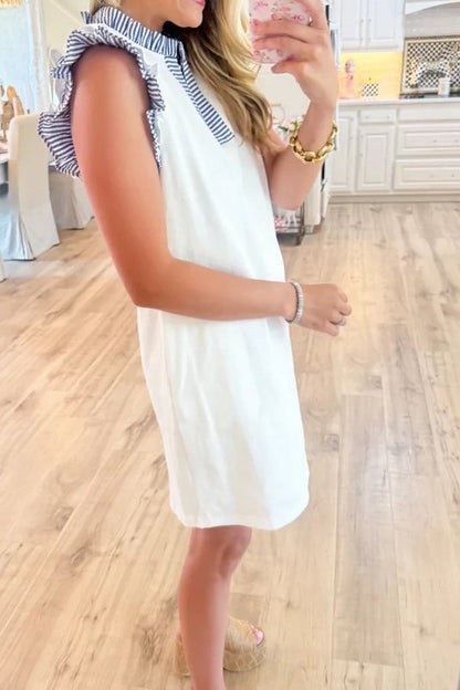 Women's Solid-Color V-Neck Striped Dress