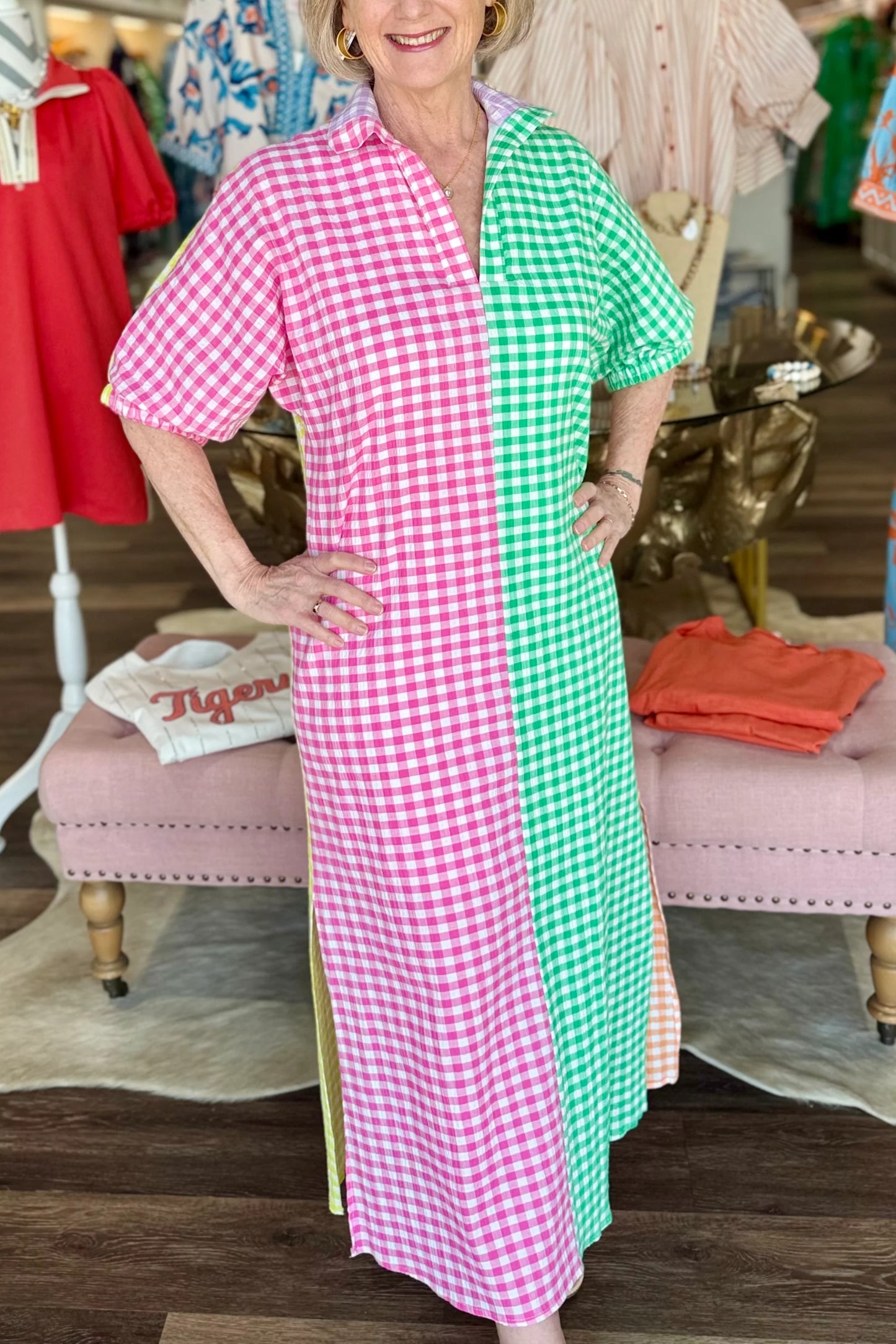 Blakely Multi Seer Gingham Midi Dress