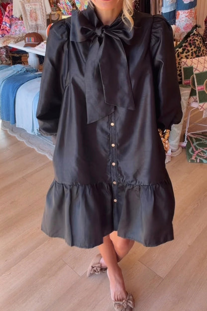 Black Metallic Bow Mini Dress