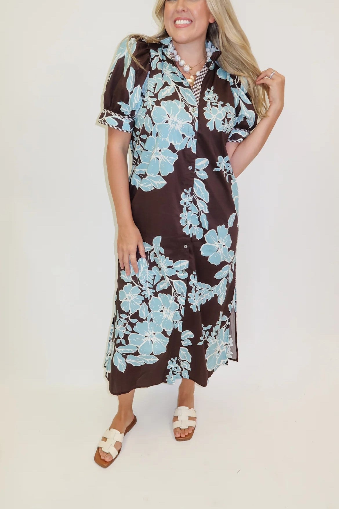 Blue Blossom Floral Shift Midi Dress