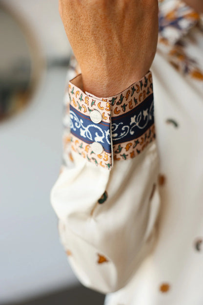 Printed Satin Button Down