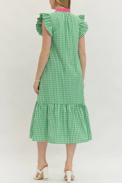 Spring Sweetheart Gingham Midi Dress - Green
